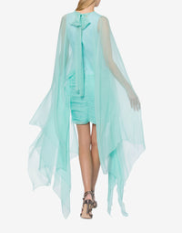 Robe courte à cape en mousseline de soie - Light Blue