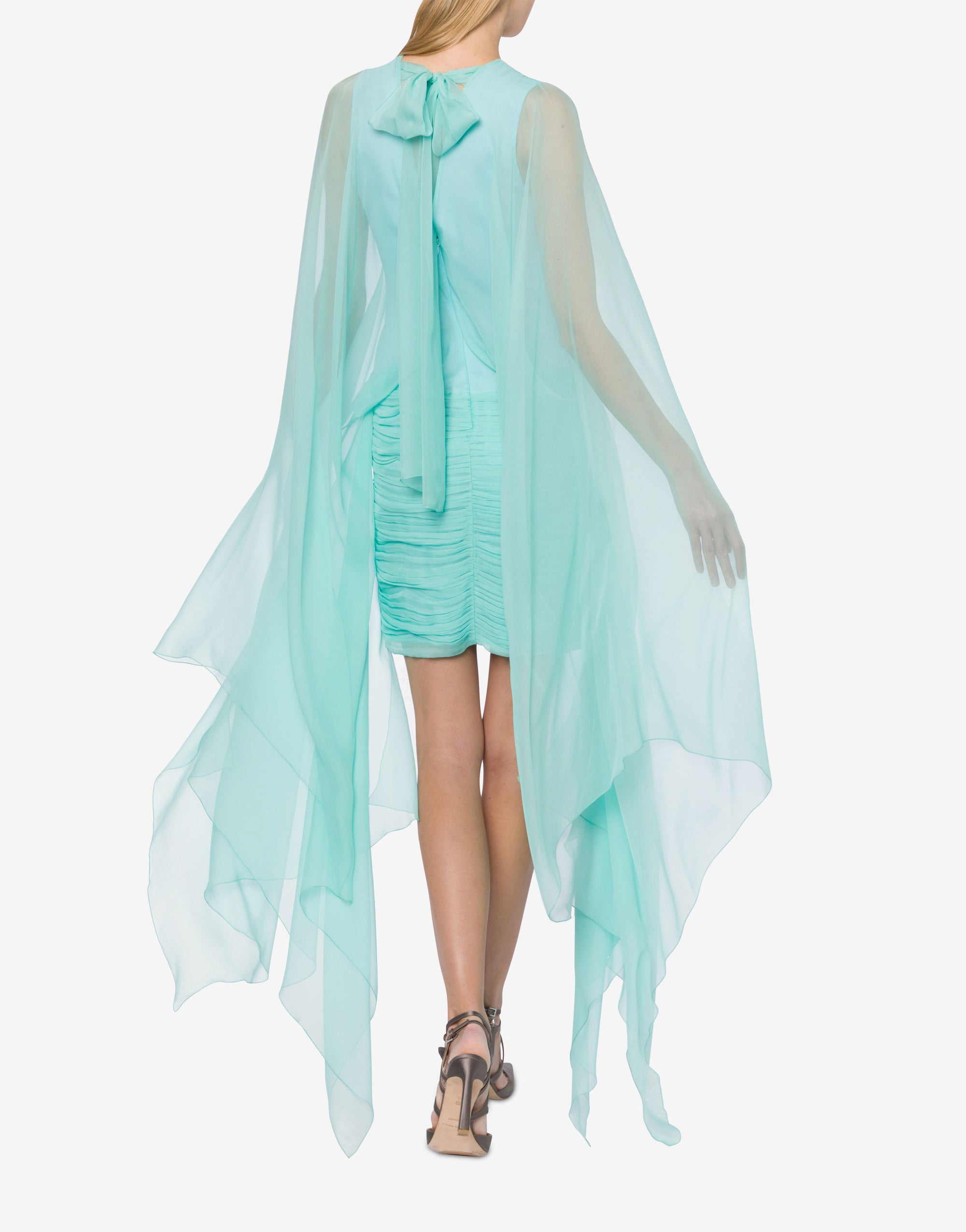 Robe courte à cape en mousseline de soie - Light Blue