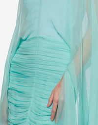 Robe courte à cape en mousseline de soie - Light Blue