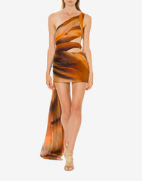 Robe courte en mousseline de soie imprimé dégradé - Brown
