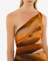 Robe courte en mousseline de soie imprimé dégradé - Brown