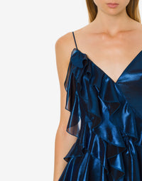 Robe courte en mousseline de soie lamée avec volants - Blue