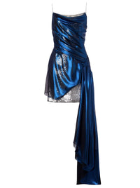 Robe courte en mousseline de soie stratifiée et sequins - Blue