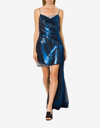 Robe courte en mousseline de soie stratifiée et sequins - Blue