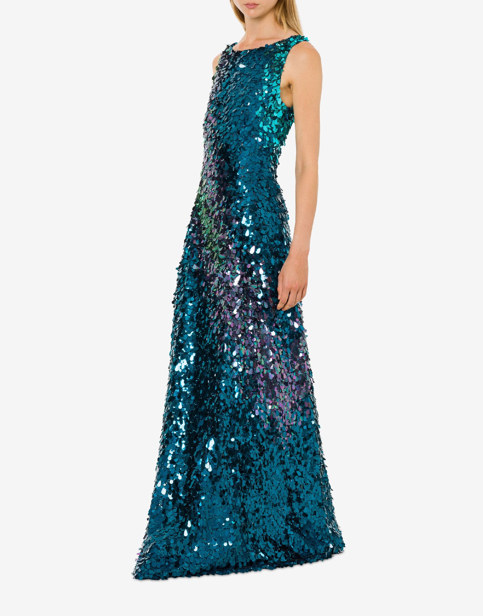 Robe longue en tulle à sequins - Blue