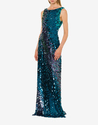 Robe longue en tulle à sequins - Blue