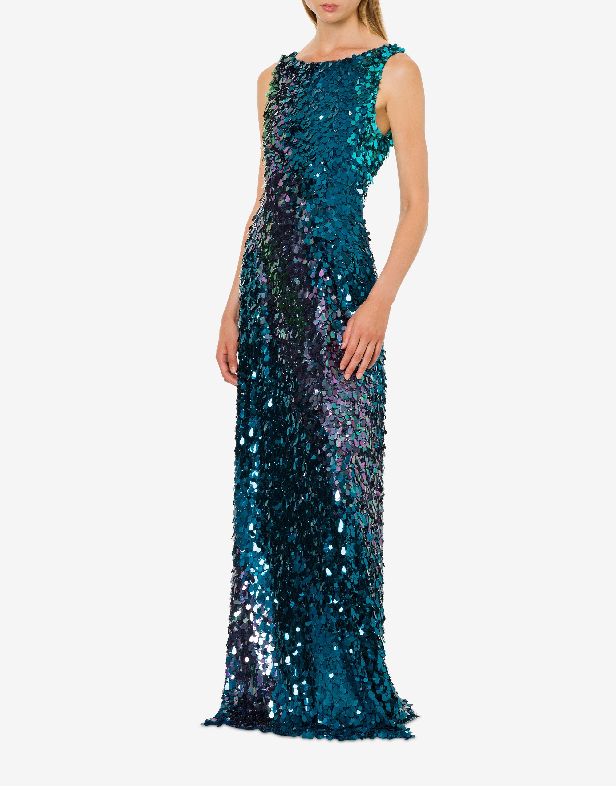 Robe longue en tulle à sequins - Blue