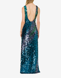Robe longue en tulle à sequins - Blue
