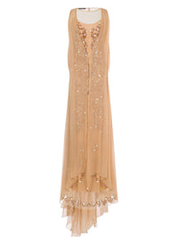 Sequin and chiffon maxi dress - Beige