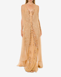Sequin and chiffon maxi dress - Beige