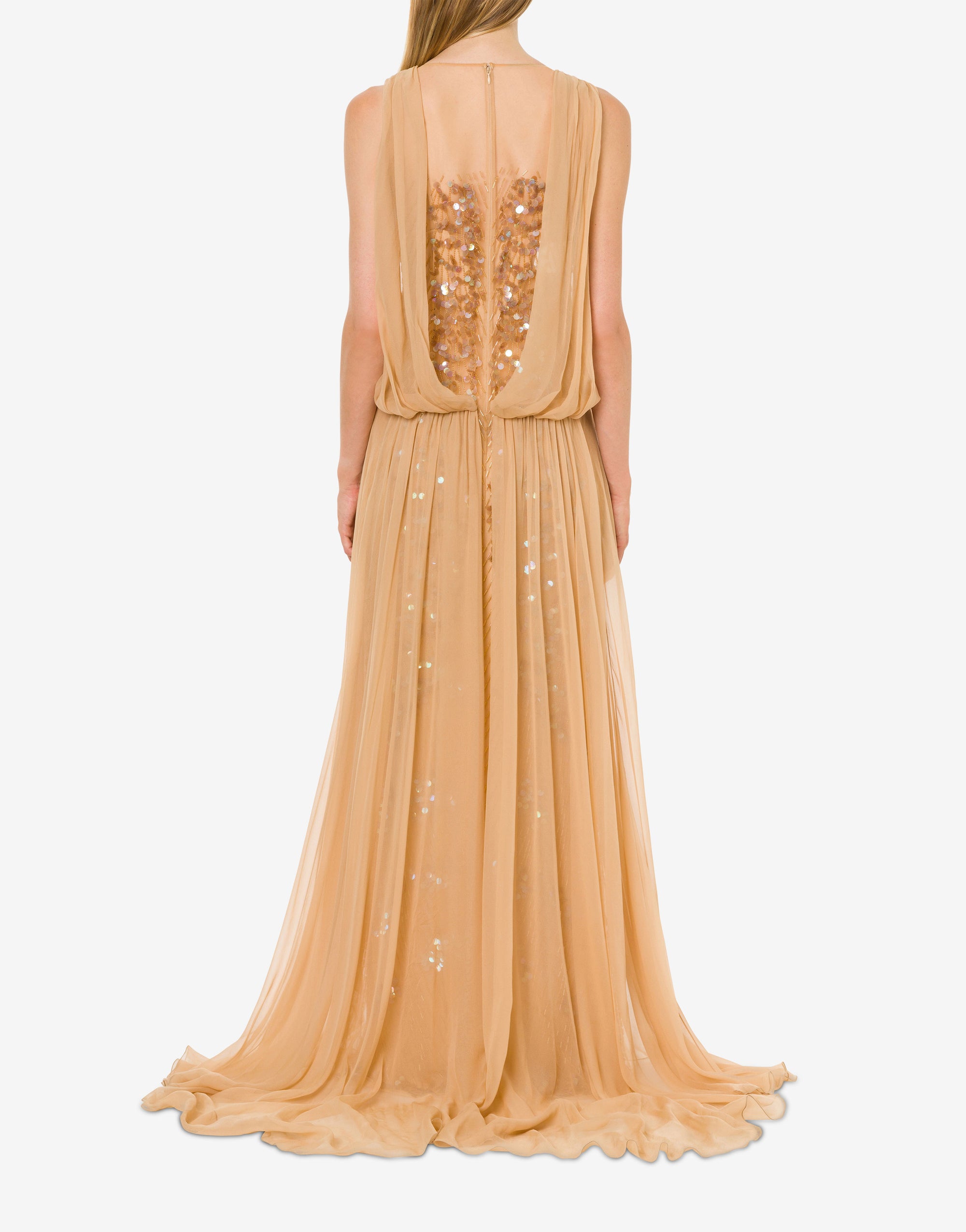 Sequin and chiffon maxi dress - Beige