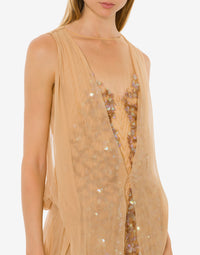 Sequin and chiffon maxi dress - Beige