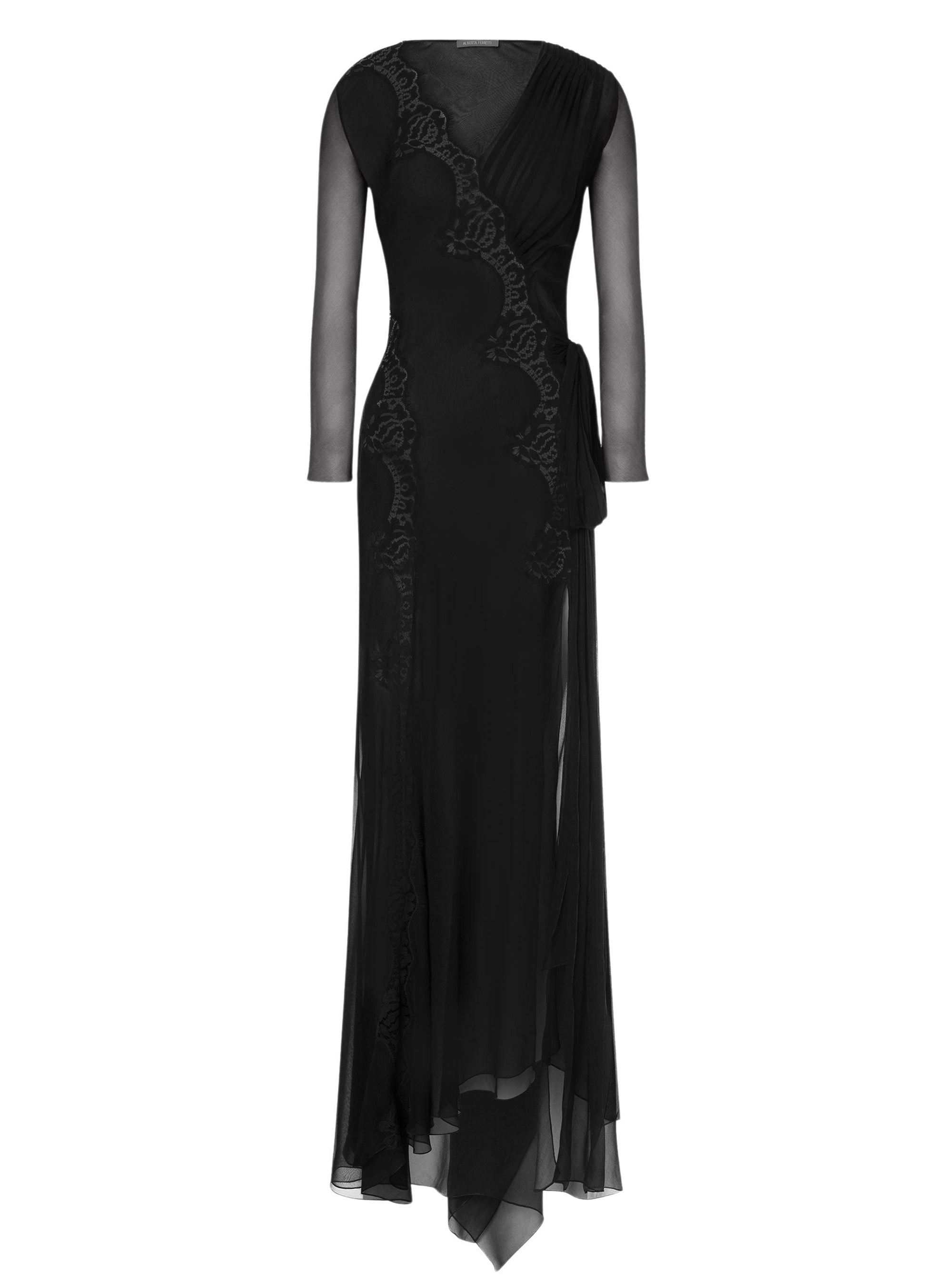 Robe longue en soie avec dentelle - Black