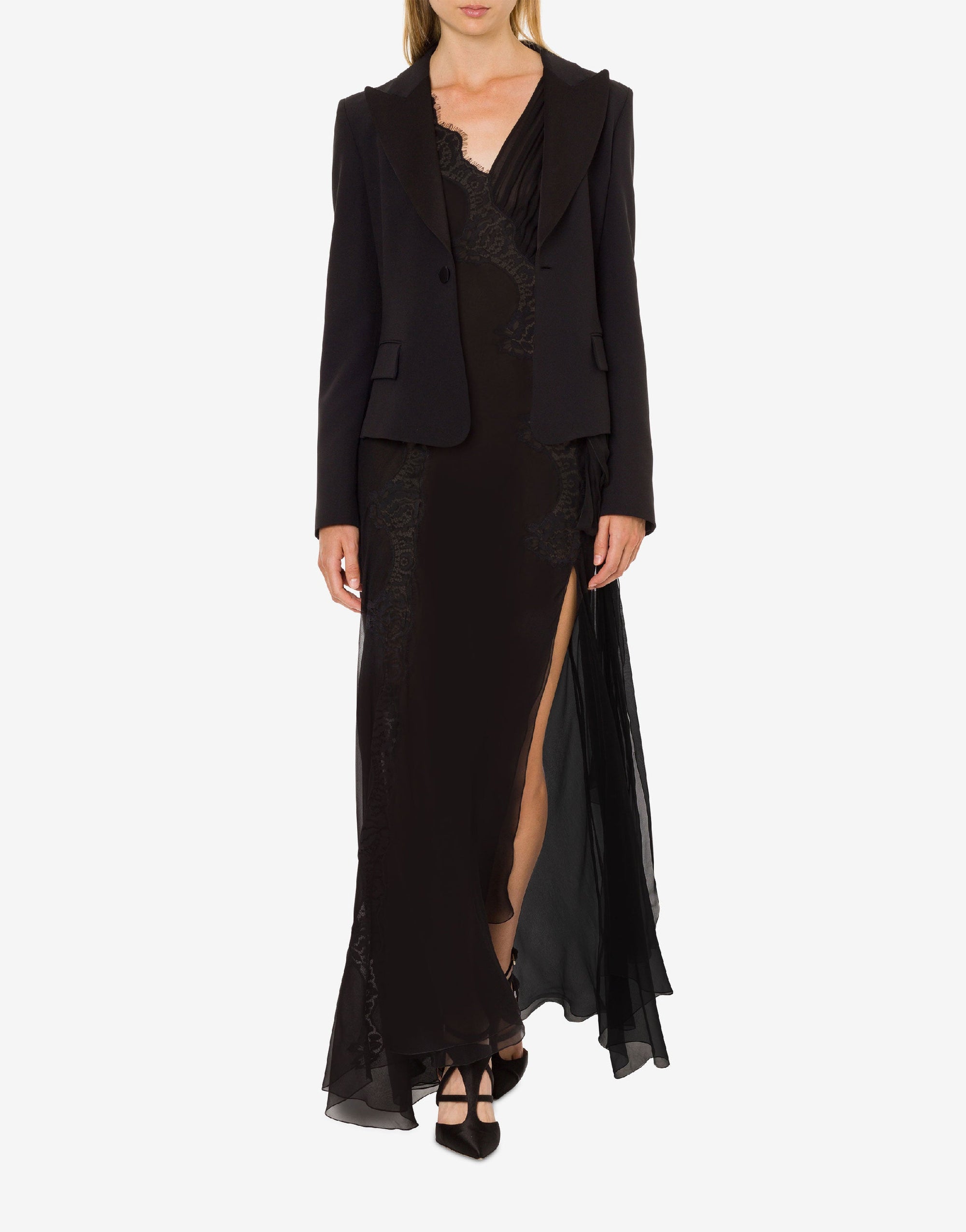 Robe longue en soie avec dentelle - Black