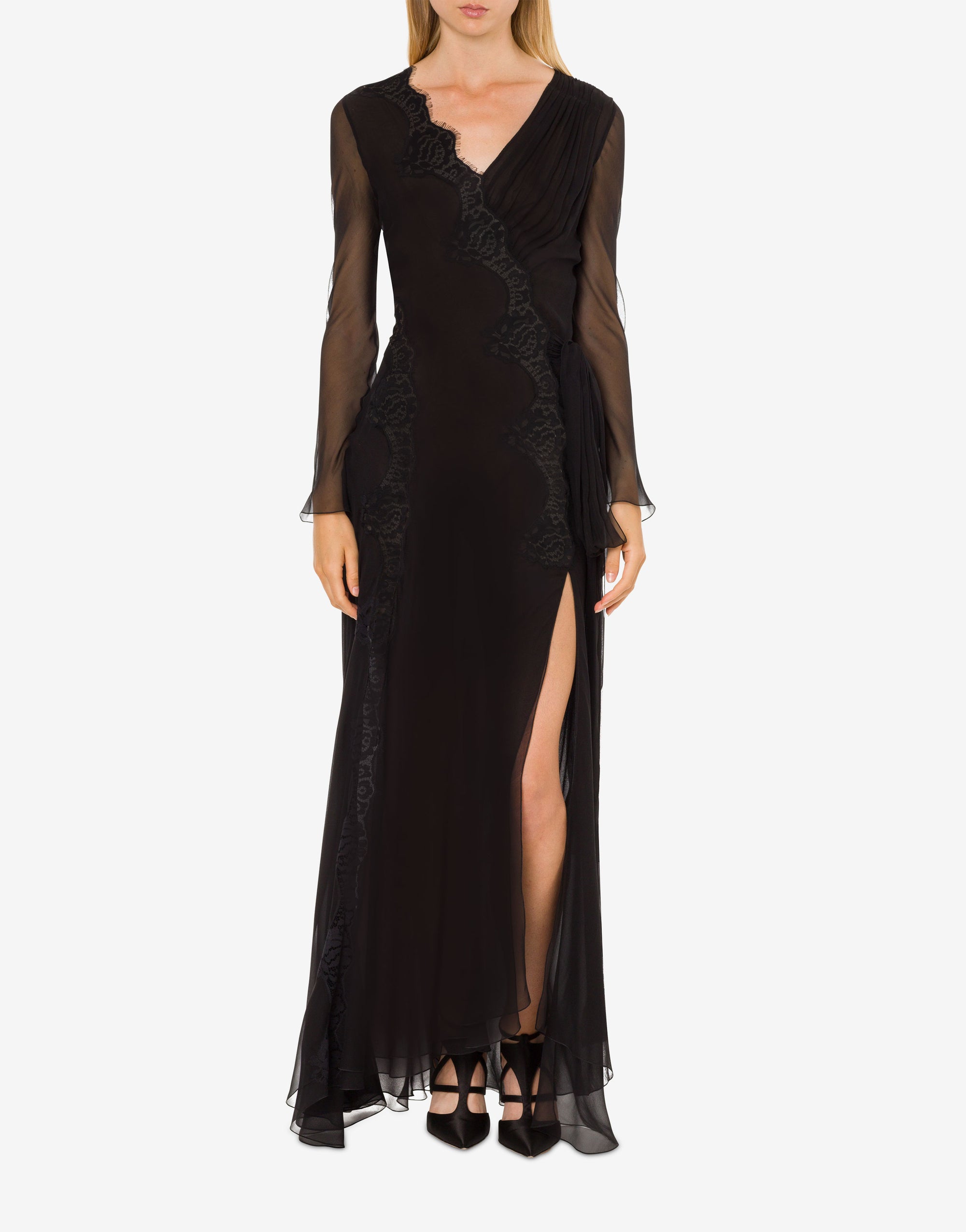 Robe longue en soie avec dentelle - Black