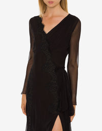 Robe longue en soie avec dentelle - Black