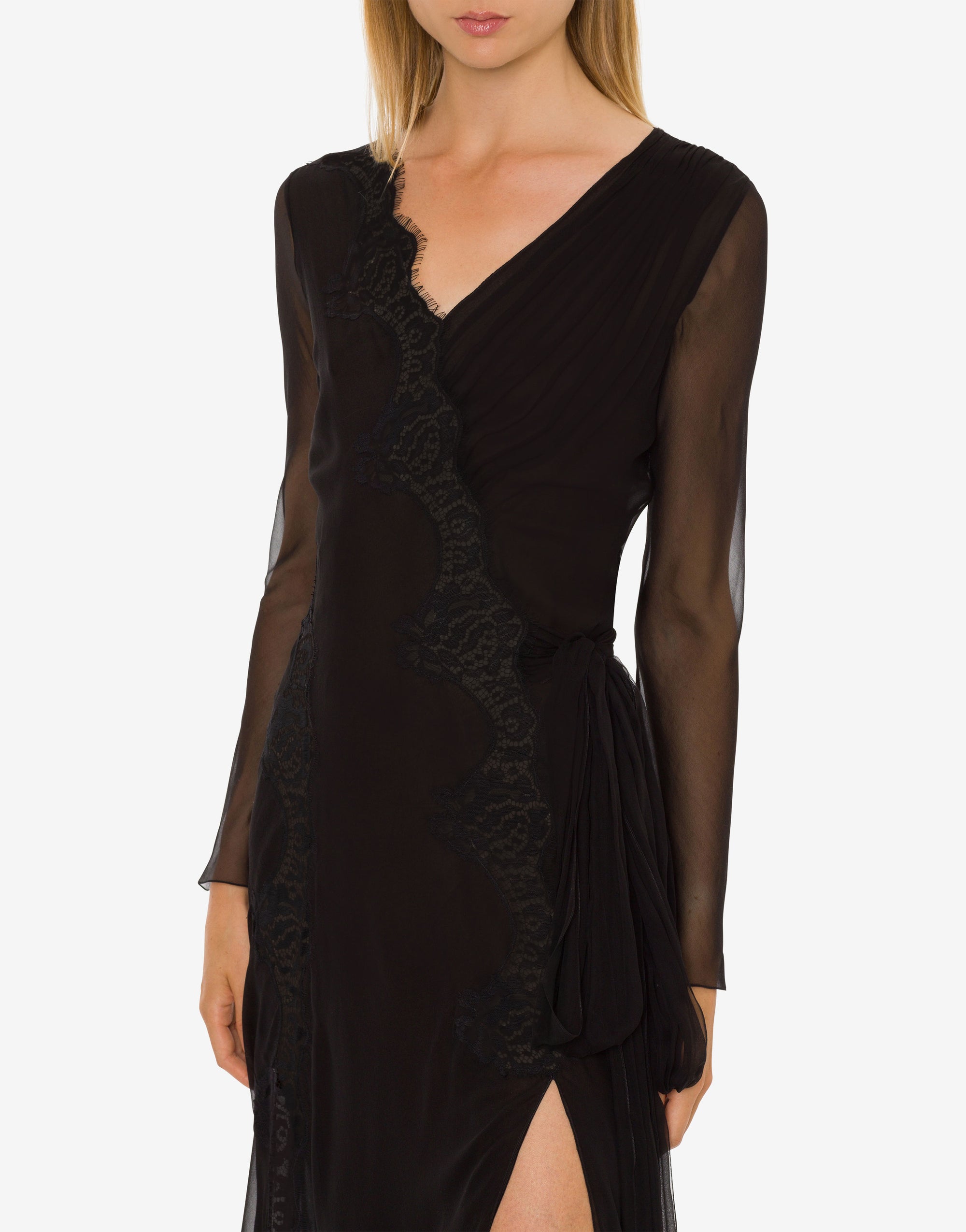 Robe longue en soie avec dentelle - Black