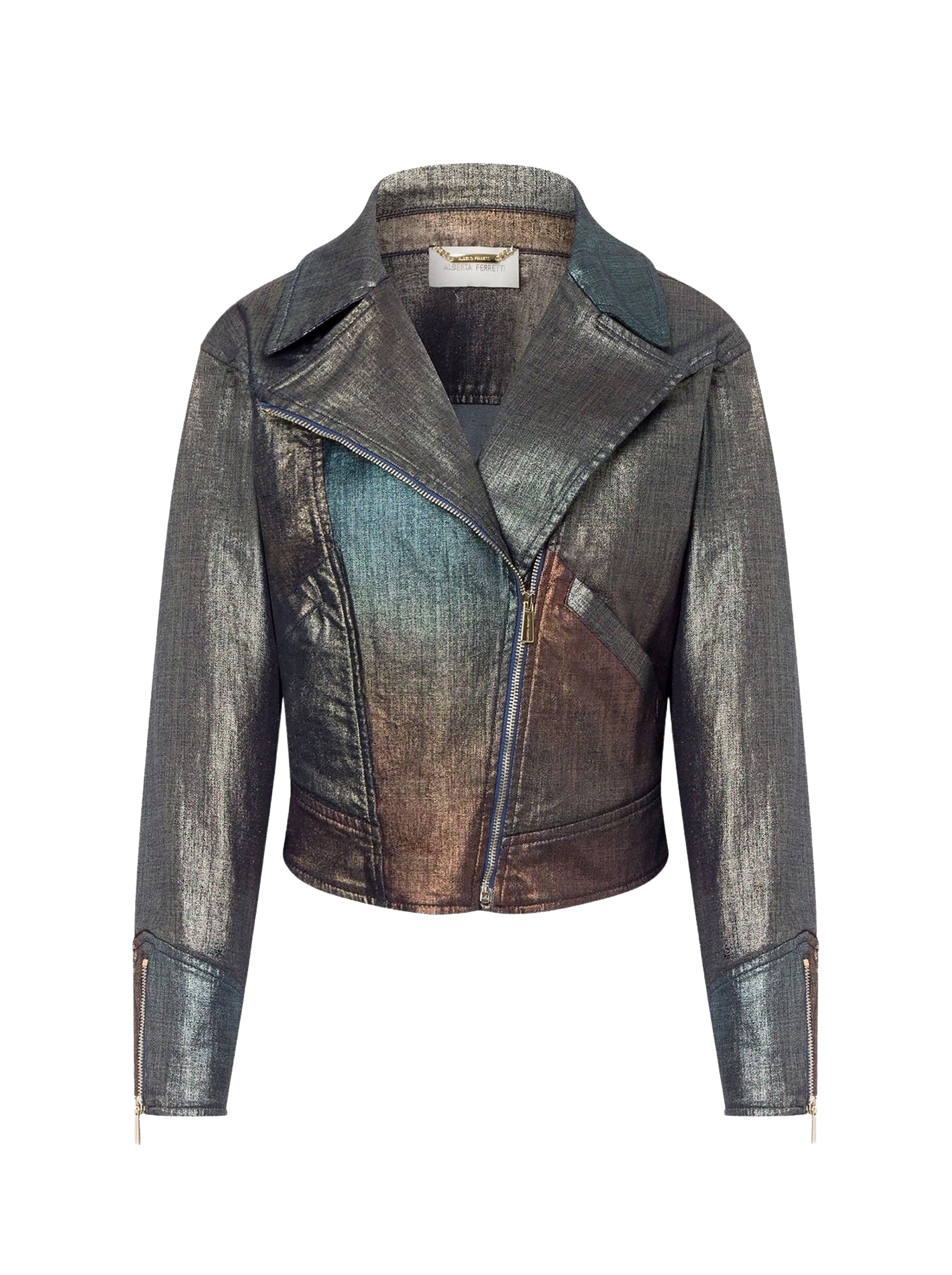 Veste de motard en denim laminé dégradé - Multicolor & Grey