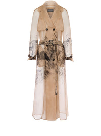 Trench-coat en soie imprimée - Beige