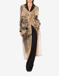 Trench-coat en soie imprimée - Beige