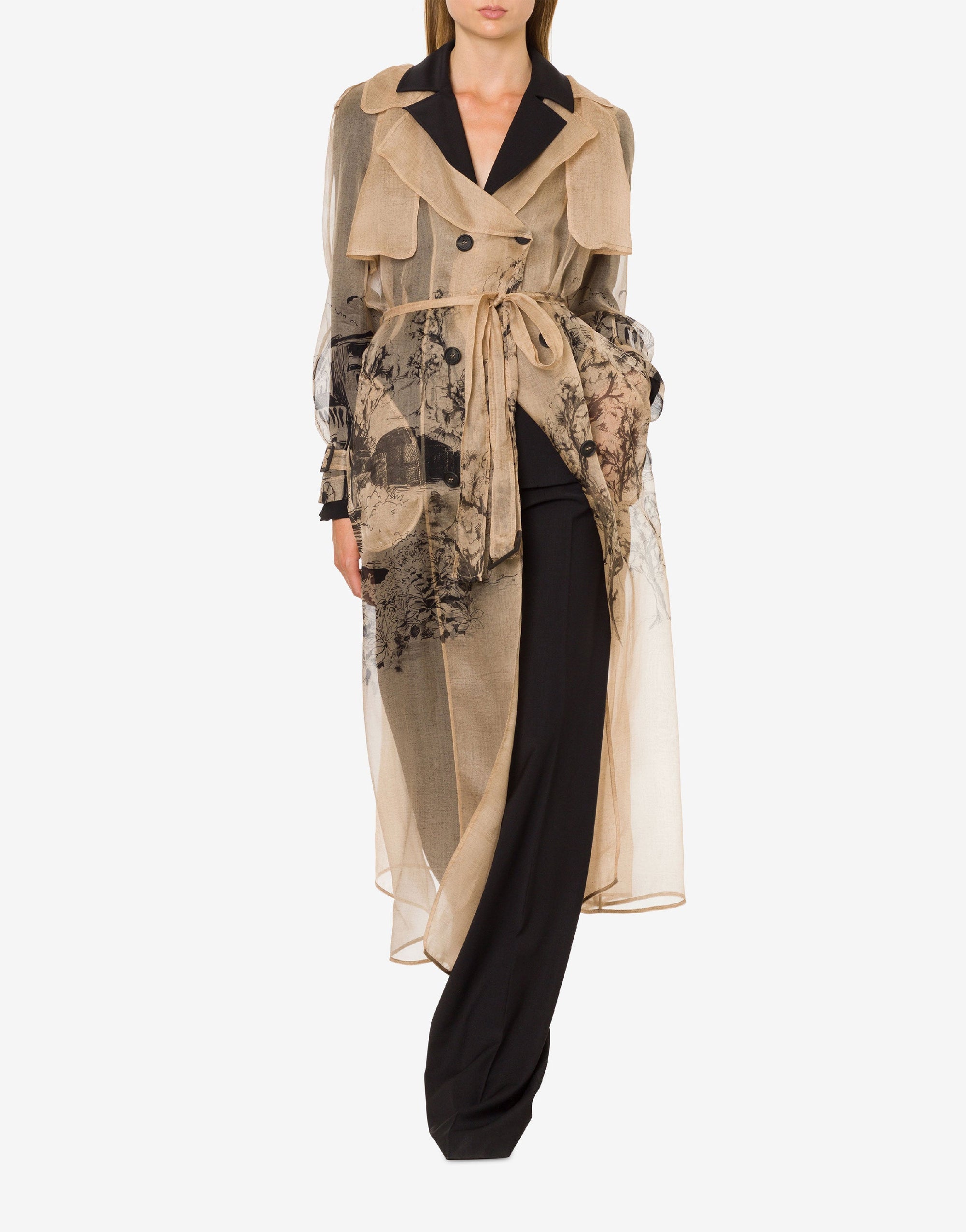 Trench-coat en soie imprimée - Beige