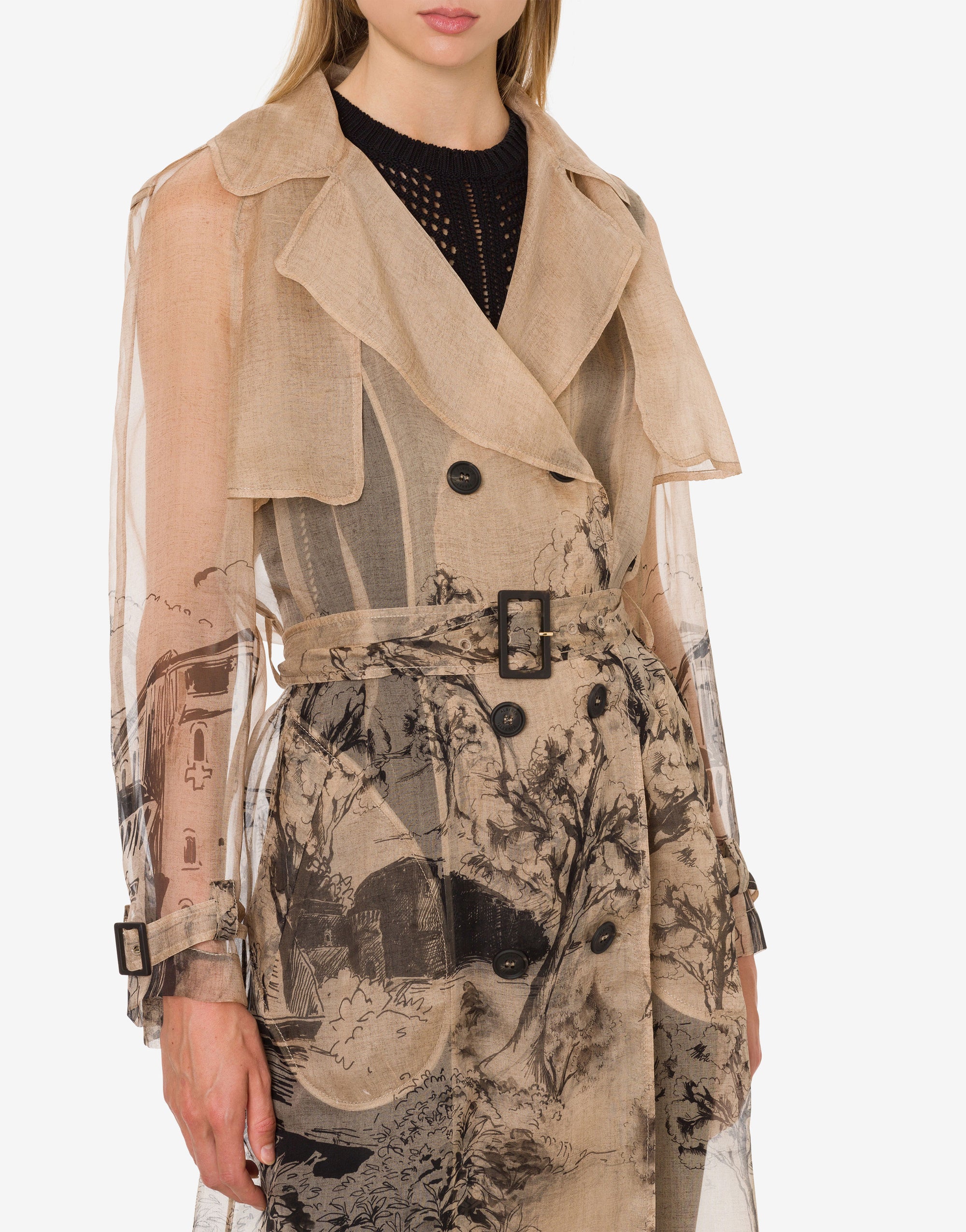 Trench-coat en soie imprimée - Beige