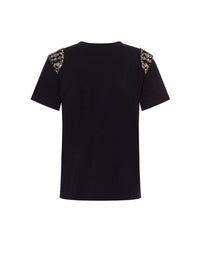 T-shirt en coton avec broderies - Black