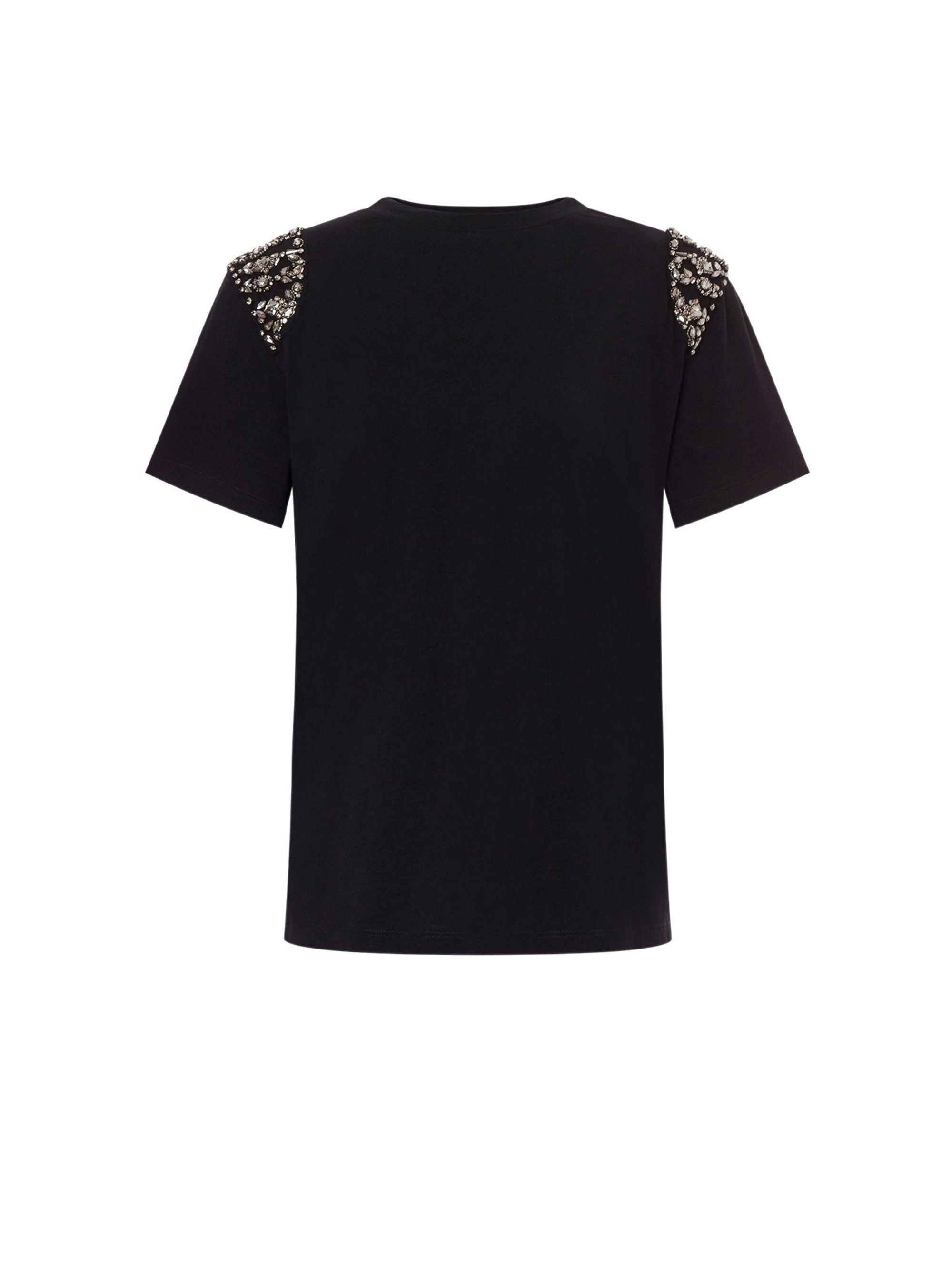 T-shirt en coton avec broderies - Black