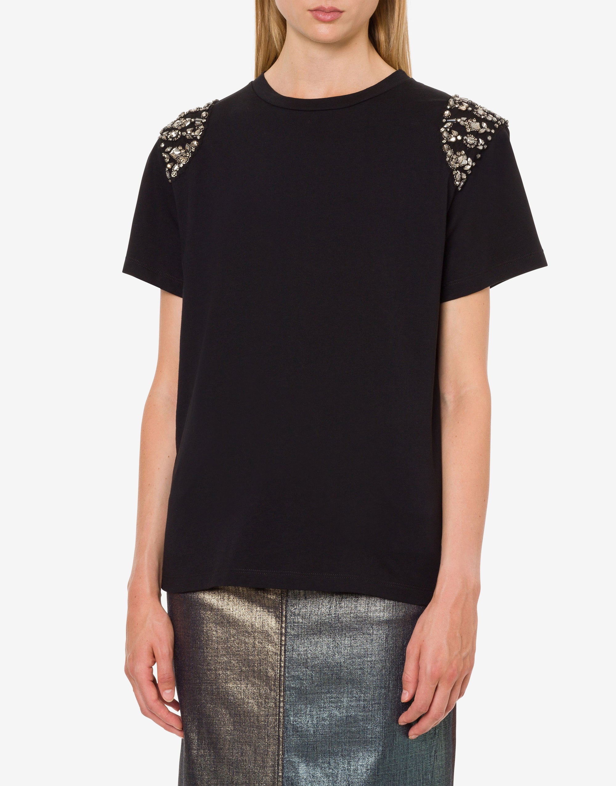 T-shirt en coton avec broderies - Black