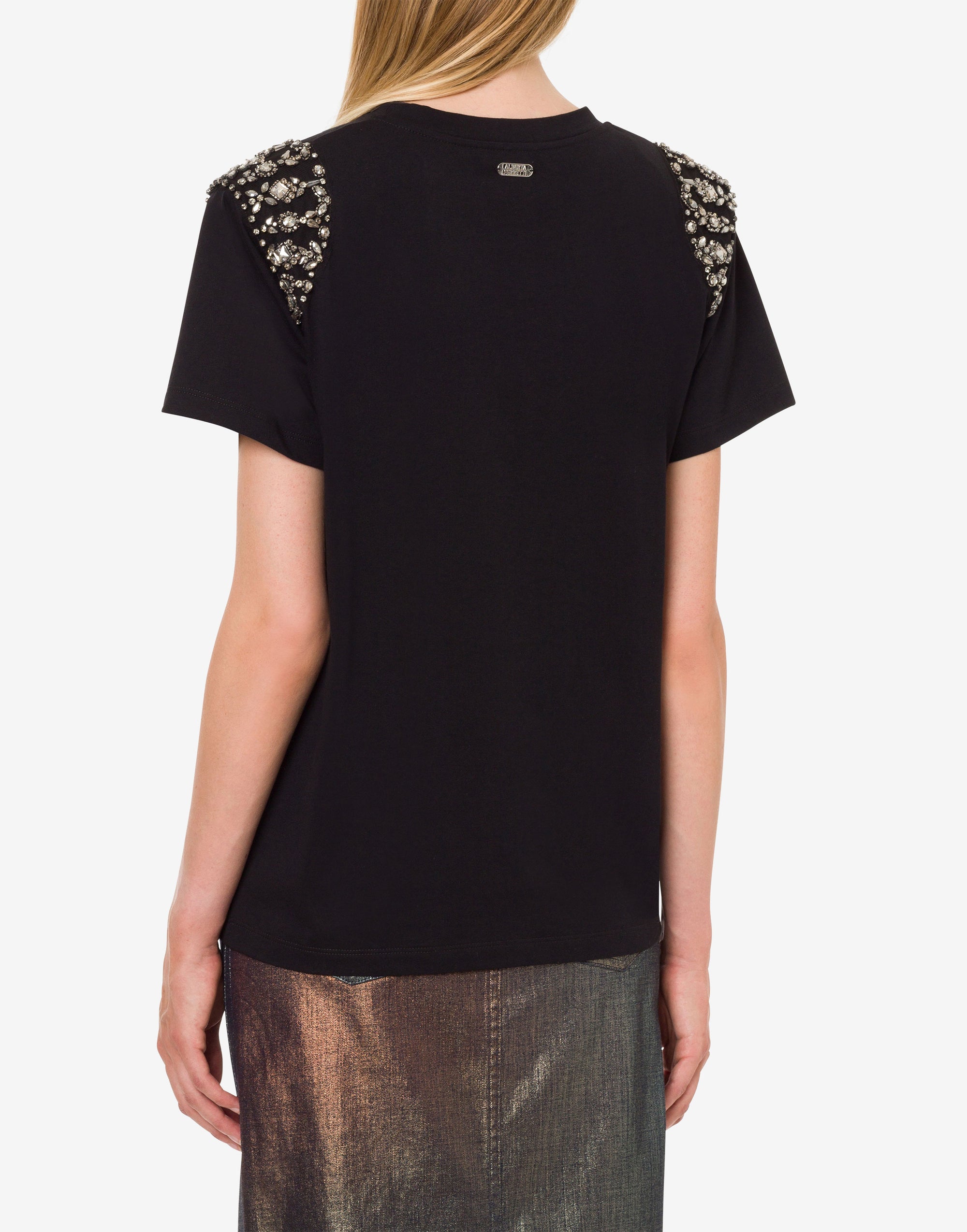 T-shirt en coton avec broderies - Black