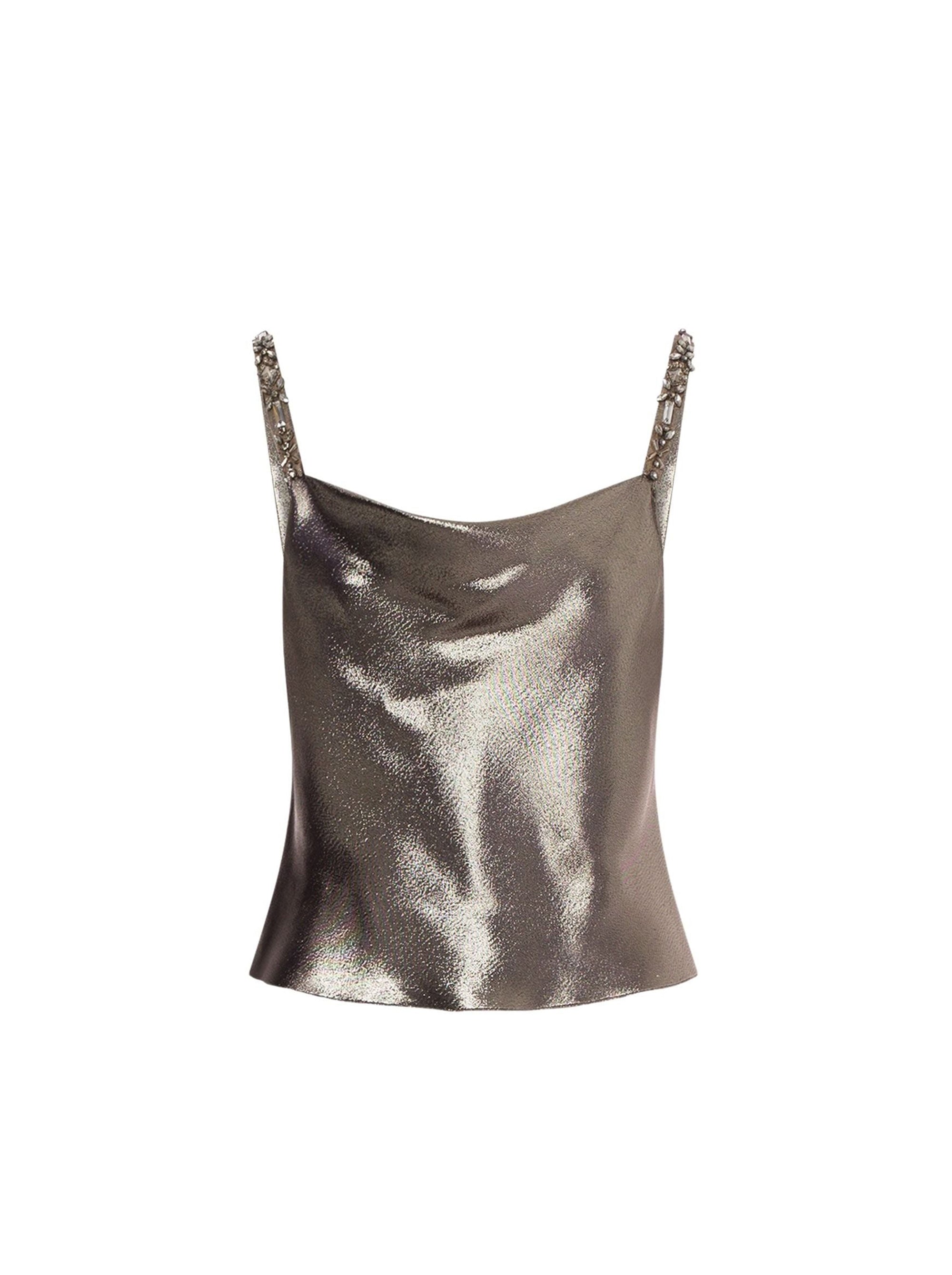 Débardeur en soie lurex avec broderie - Silver