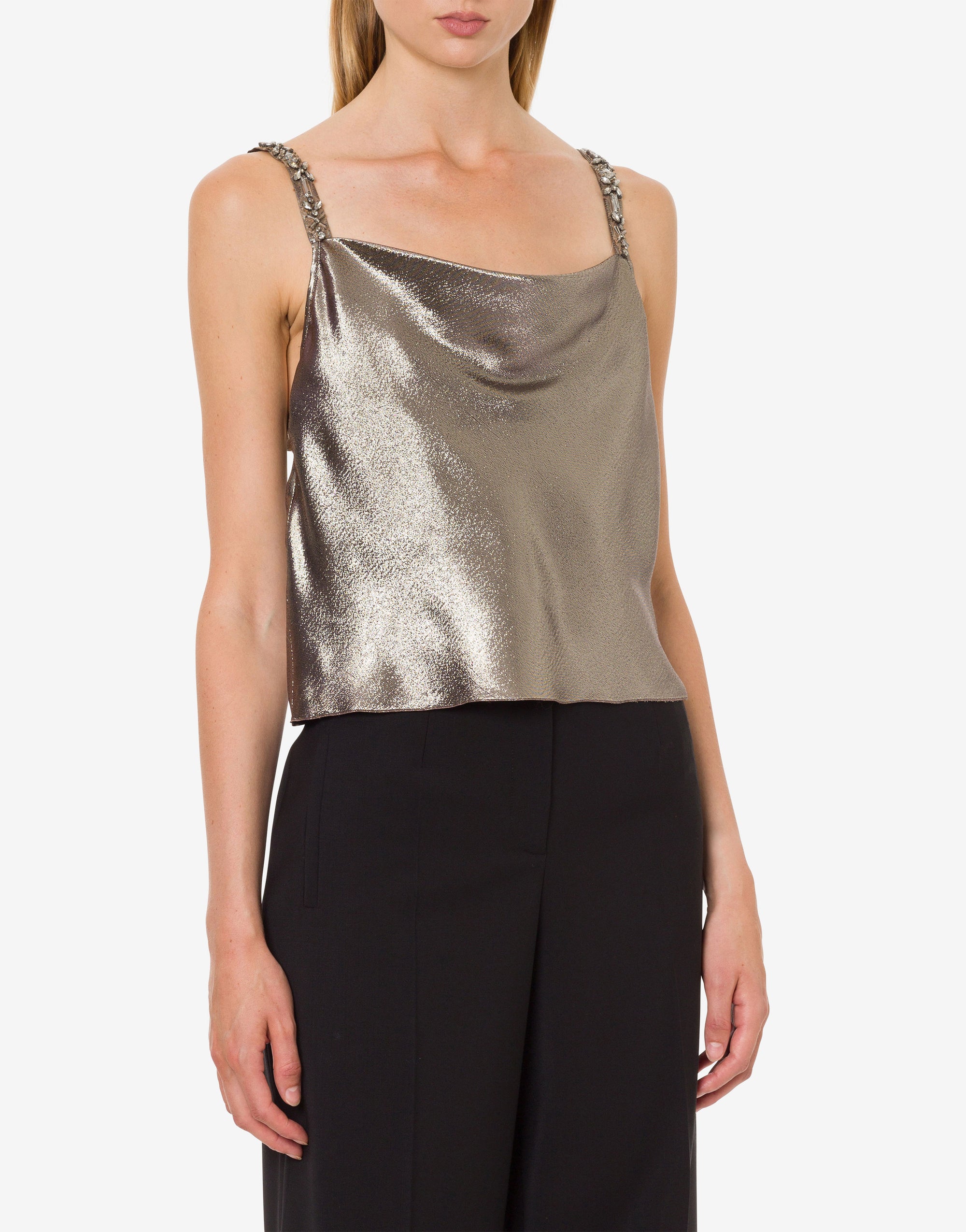 Débardeur en soie lurex avec broderie - Silver