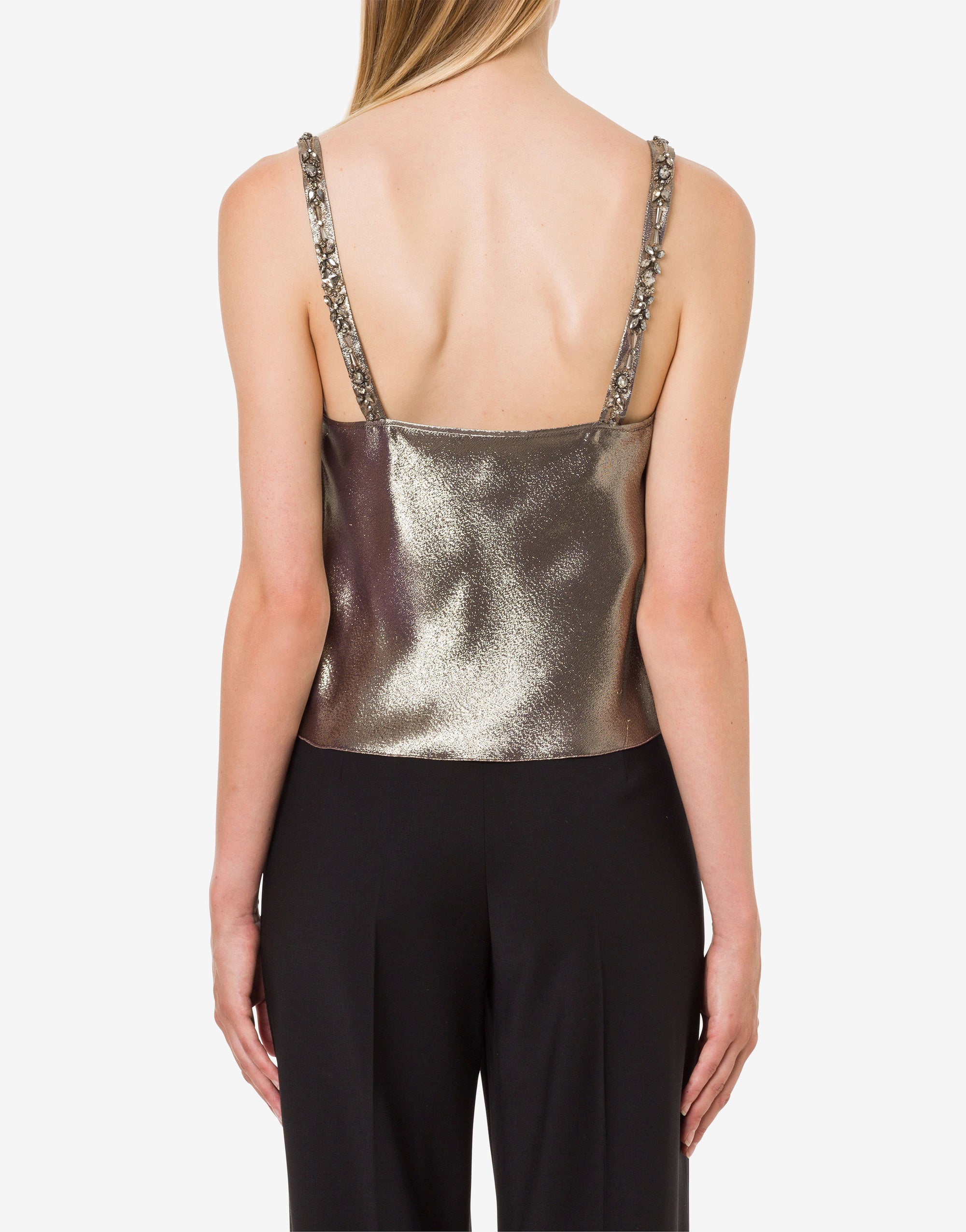 Débardeur en soie lurex avec broderie - Silver
