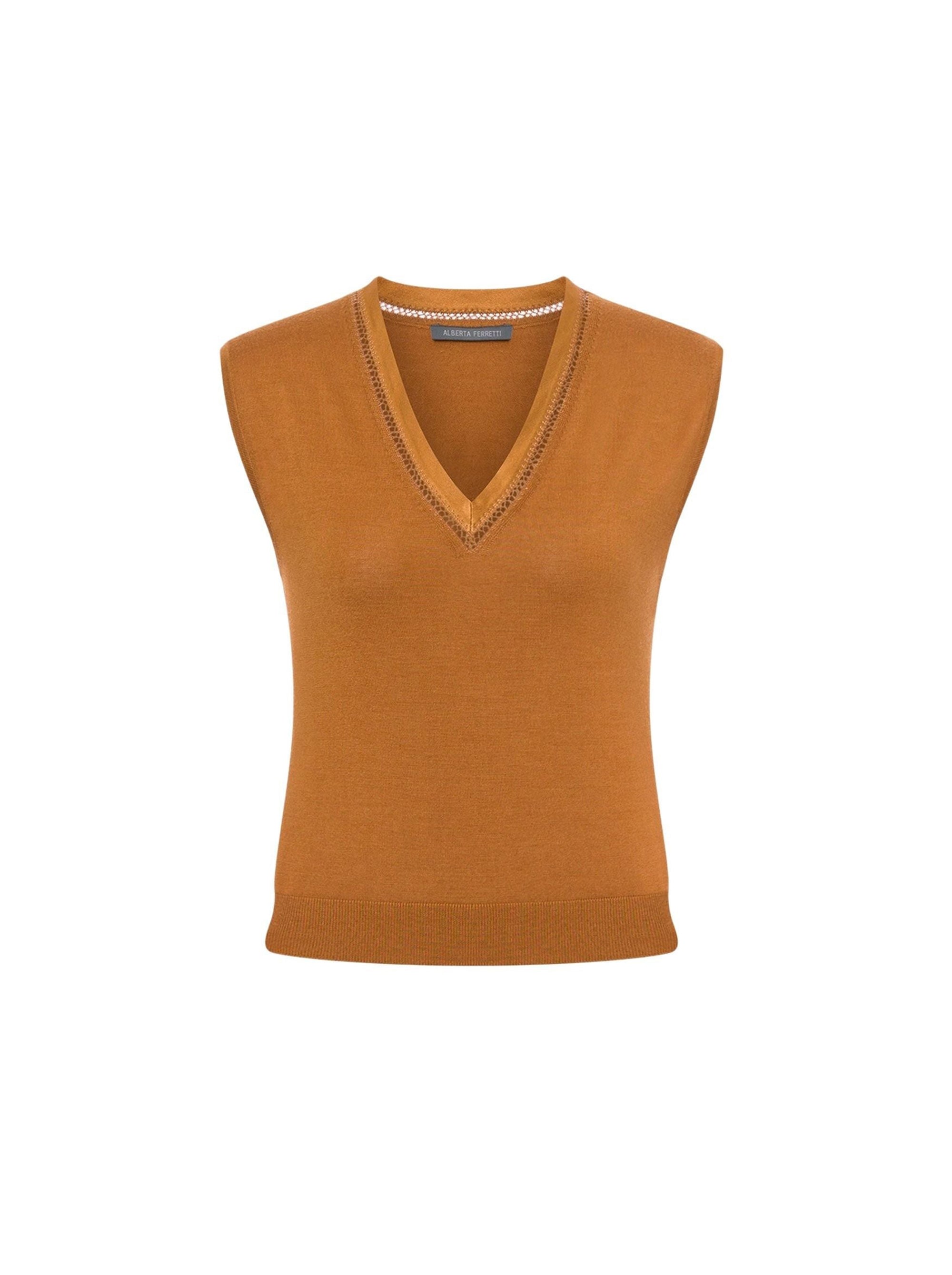 Top en maille de soie et cachemire - Brown & Yellow