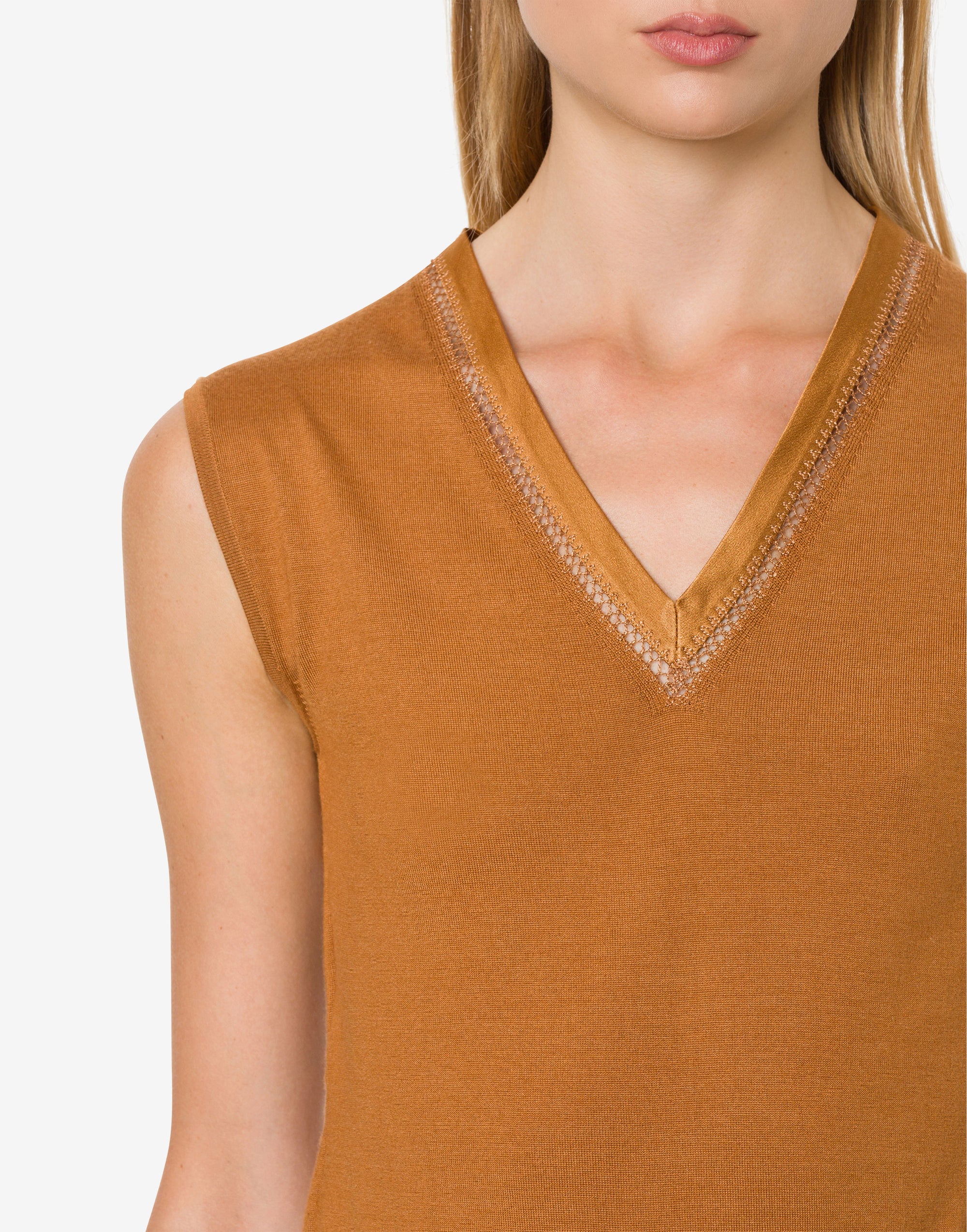 Top en maille de soie et cachemire - Brown & Yellow