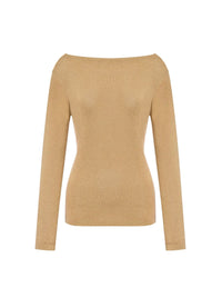 Pull à col drapé en lamé - Beige