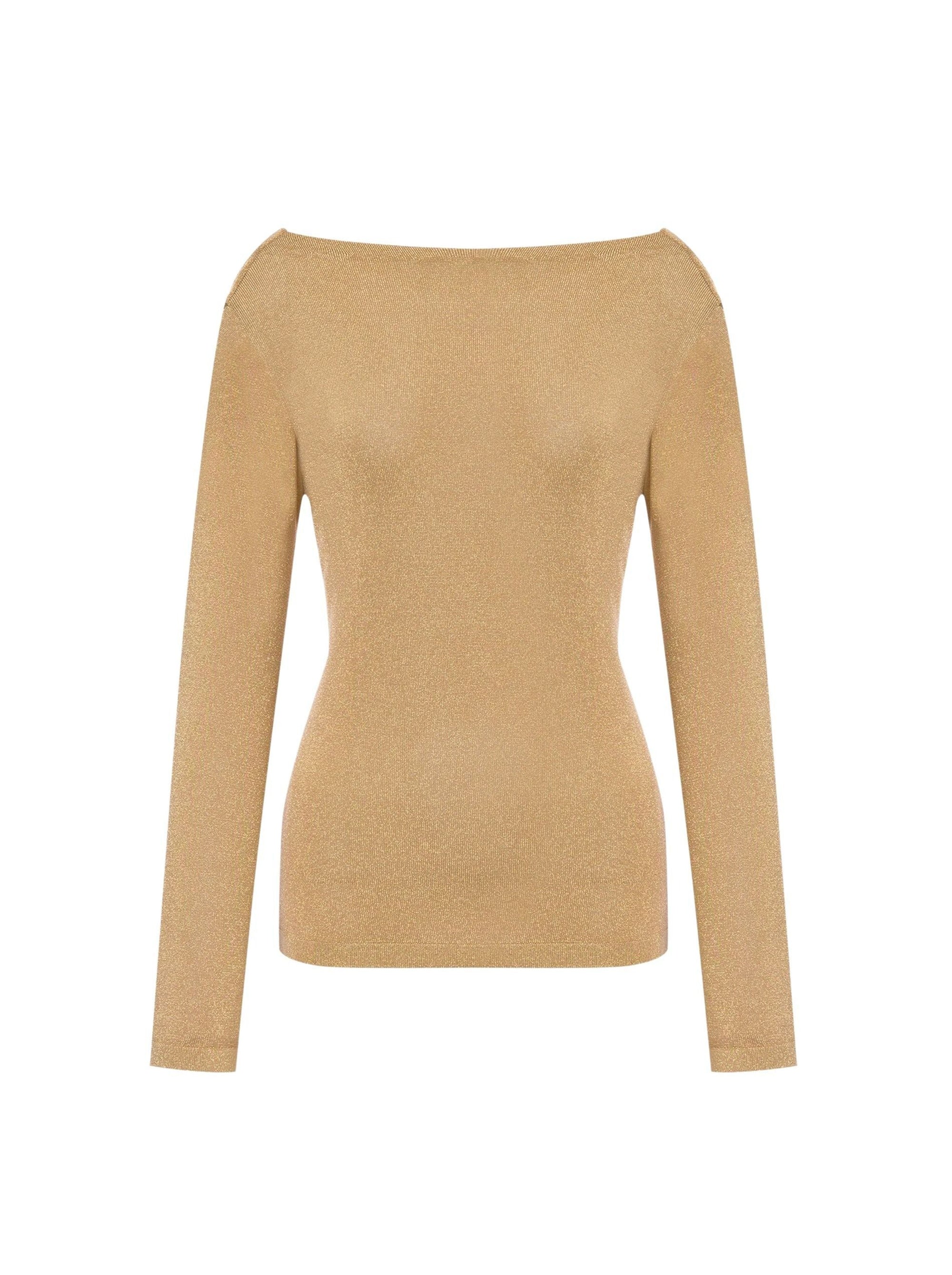 Pull à col drapé en lamé - Beige