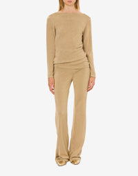 Pull à col drapé en lamé - Beige