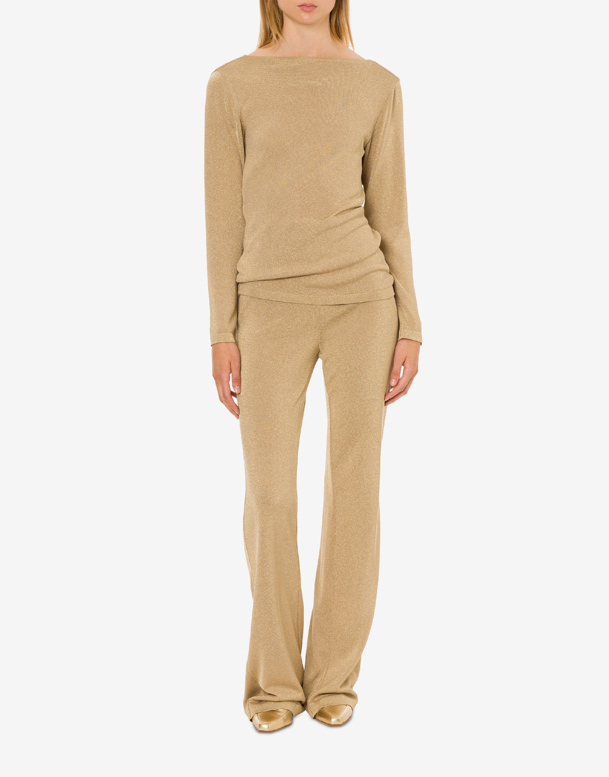 Pull à col drapé en lamé - Beige
