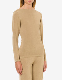 Pull à col drapé en lamé - Beige