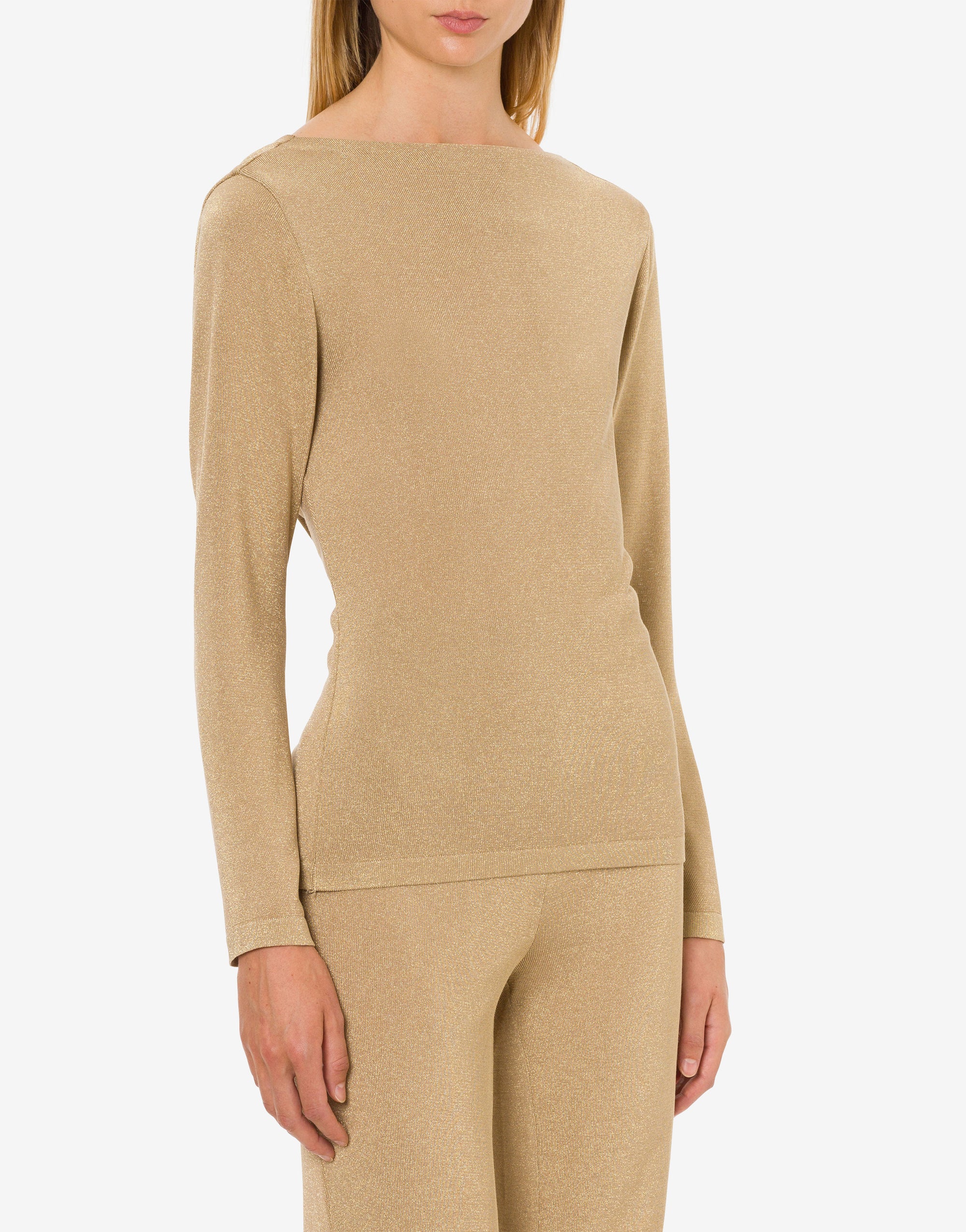 Pull à col drapé en lamé - Beige