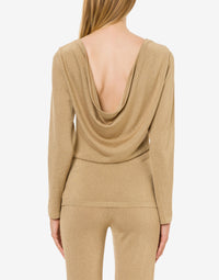 Pull à col drapé en lamé - Beige