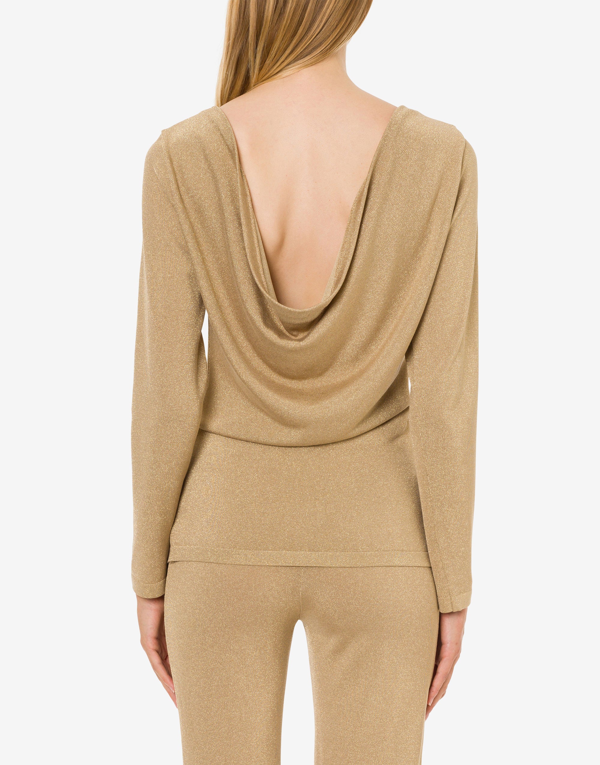 Pull à col drapé en lamé - Beige