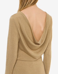 Pull à col drapé en lamé - Beige