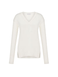 Pull col en v en soie et cachemire - White