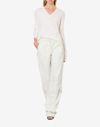 Pull col en v en soie et cachemire - White