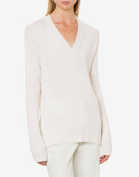 Pull col en v en soie et cachemire - White