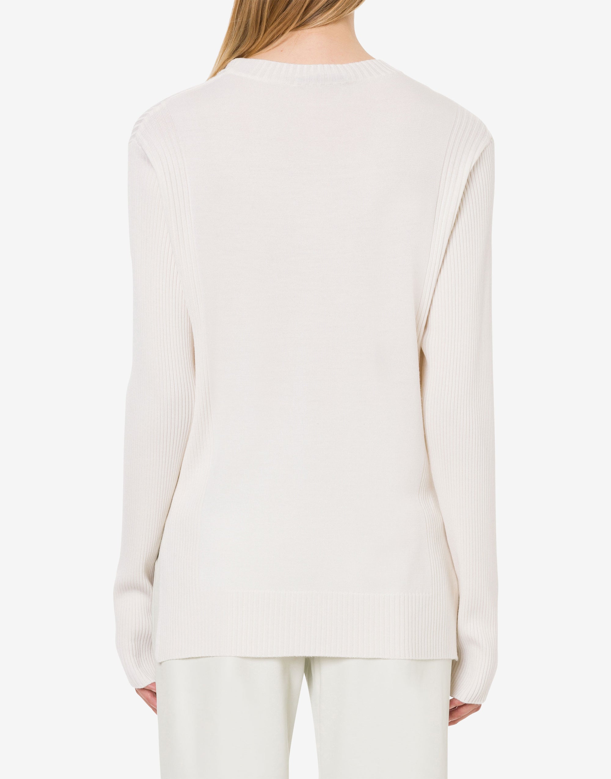 Pull col en v en soie et cachemire - White