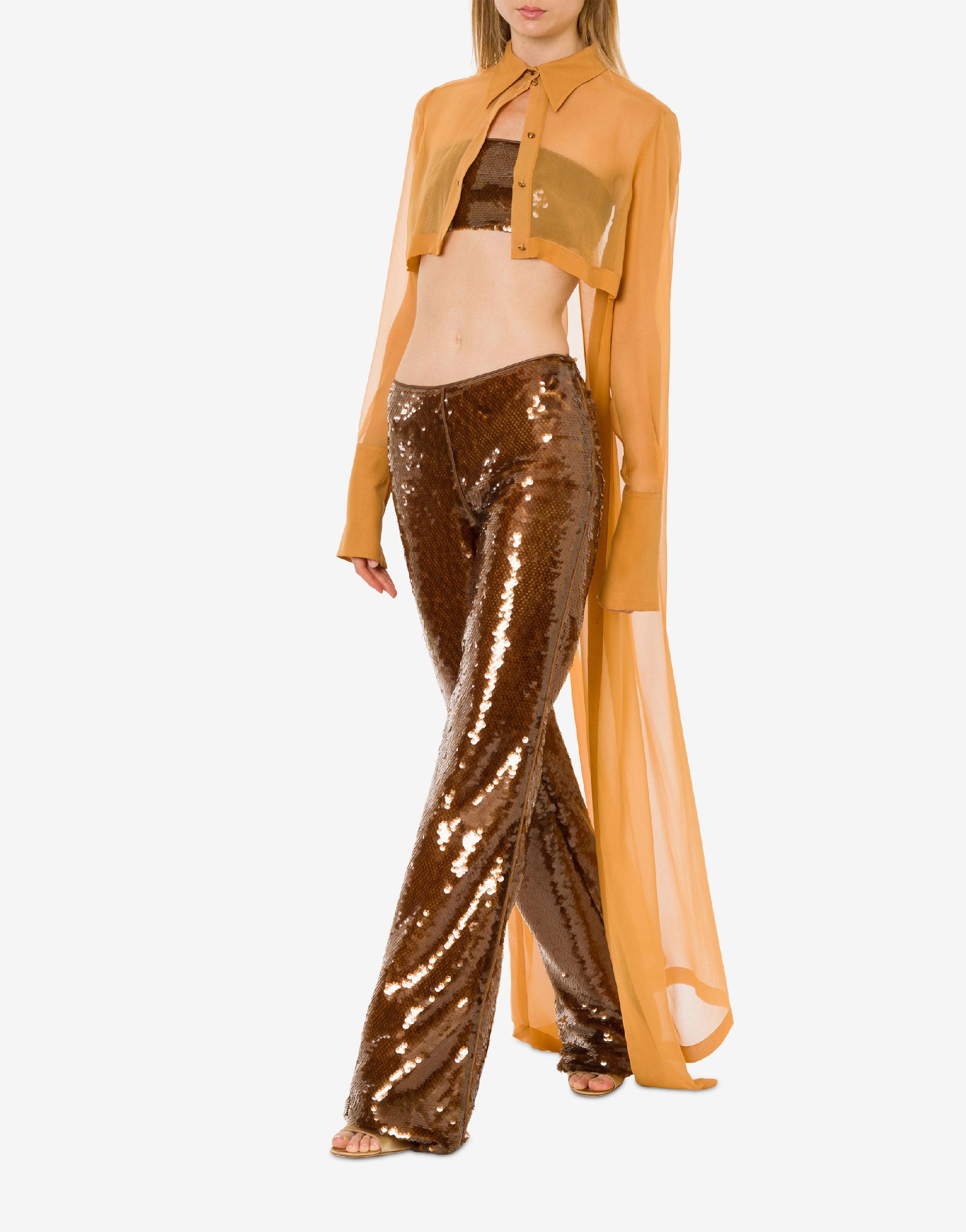 Sequin-embroidered crop top - Brown