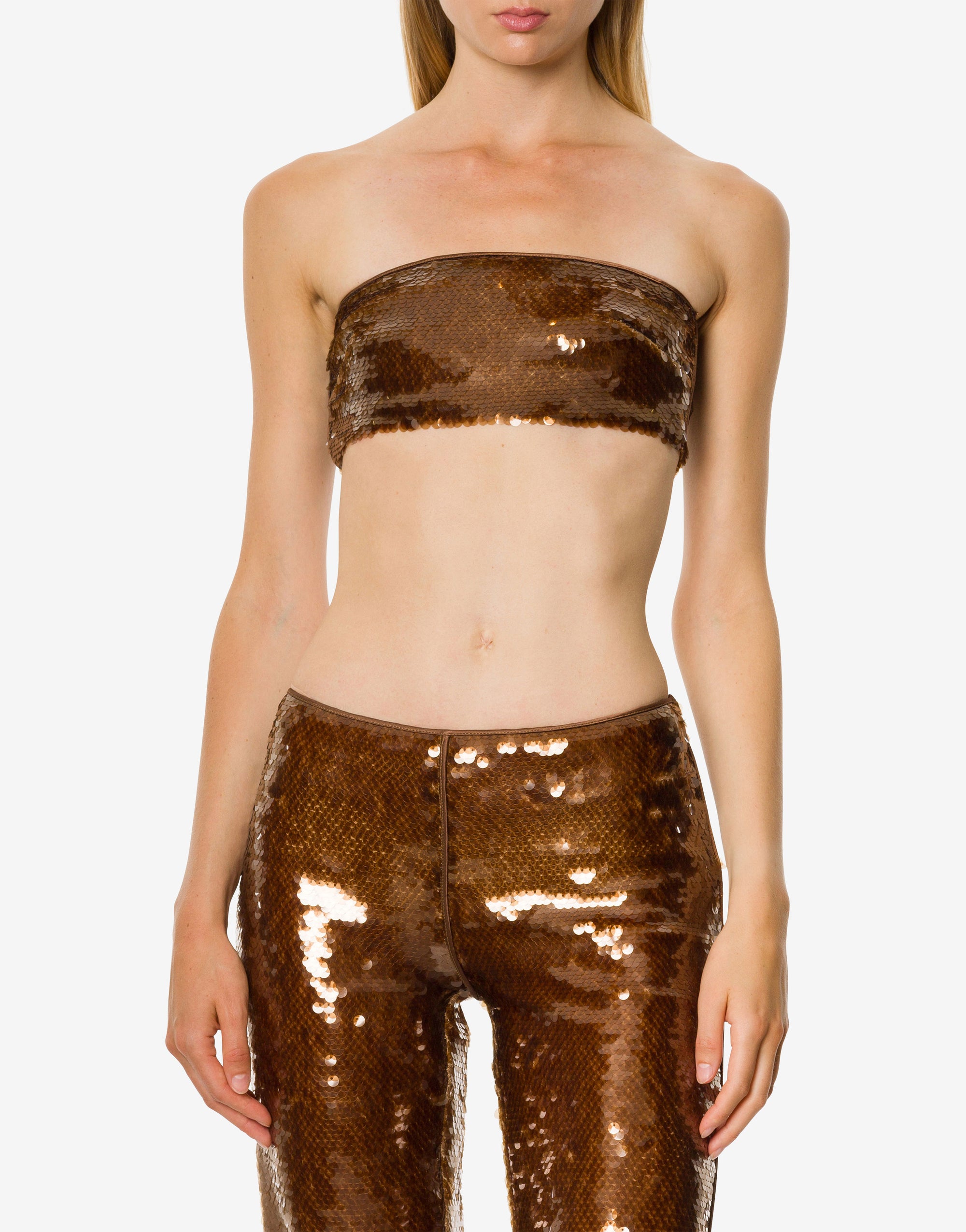 Sequin-embroidered crop top - Brown